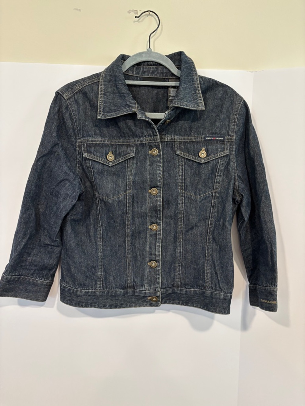 DKNY Women's Dark Blue Denim Jean Jacket - Button-Front Trucker